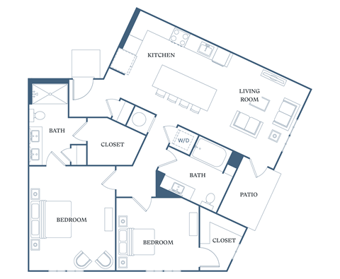 Floor plan for 2 beds, 2 baths, 1072 sqft